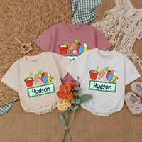 Personalized Baby Romper with Beach Theme Custom Name Summer Outfit Vibrant Party Clothes for Boys Soft Cotton Vacation Bodysuit