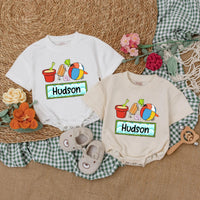 Personalized Baby Romper with Beach Theme Custom Name Summer Outfit Vibrant Party Clothes for Boys Soft Cotton Vacation Bodysuit
