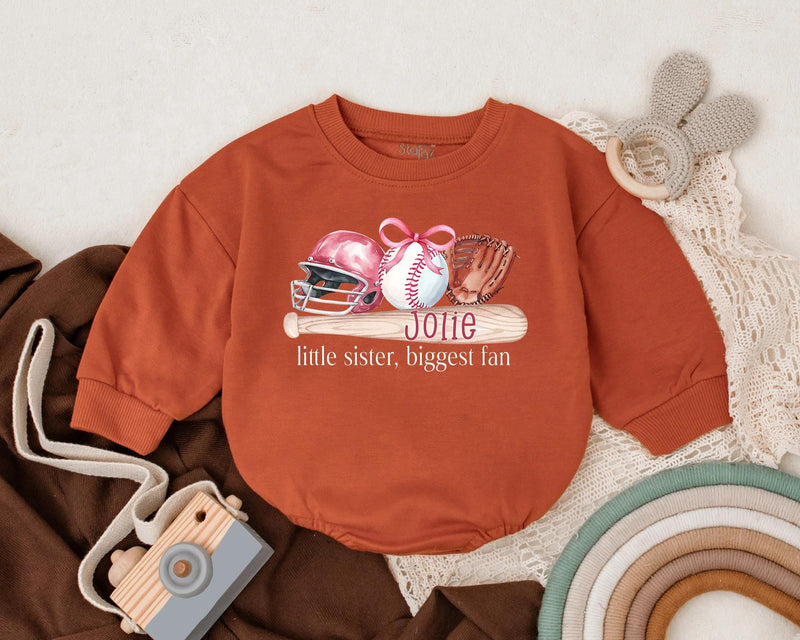 Custom Baby Girl Baseball Romper with Pink Helmet Little Sister Sports Outfit Soft Cotton Newborn Clothing Gift