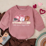 Custom Baby Girl Baseball Romper with Pink Helmet Little Sister Sports Outfit Soft Cotton Newborn Clothing Gift