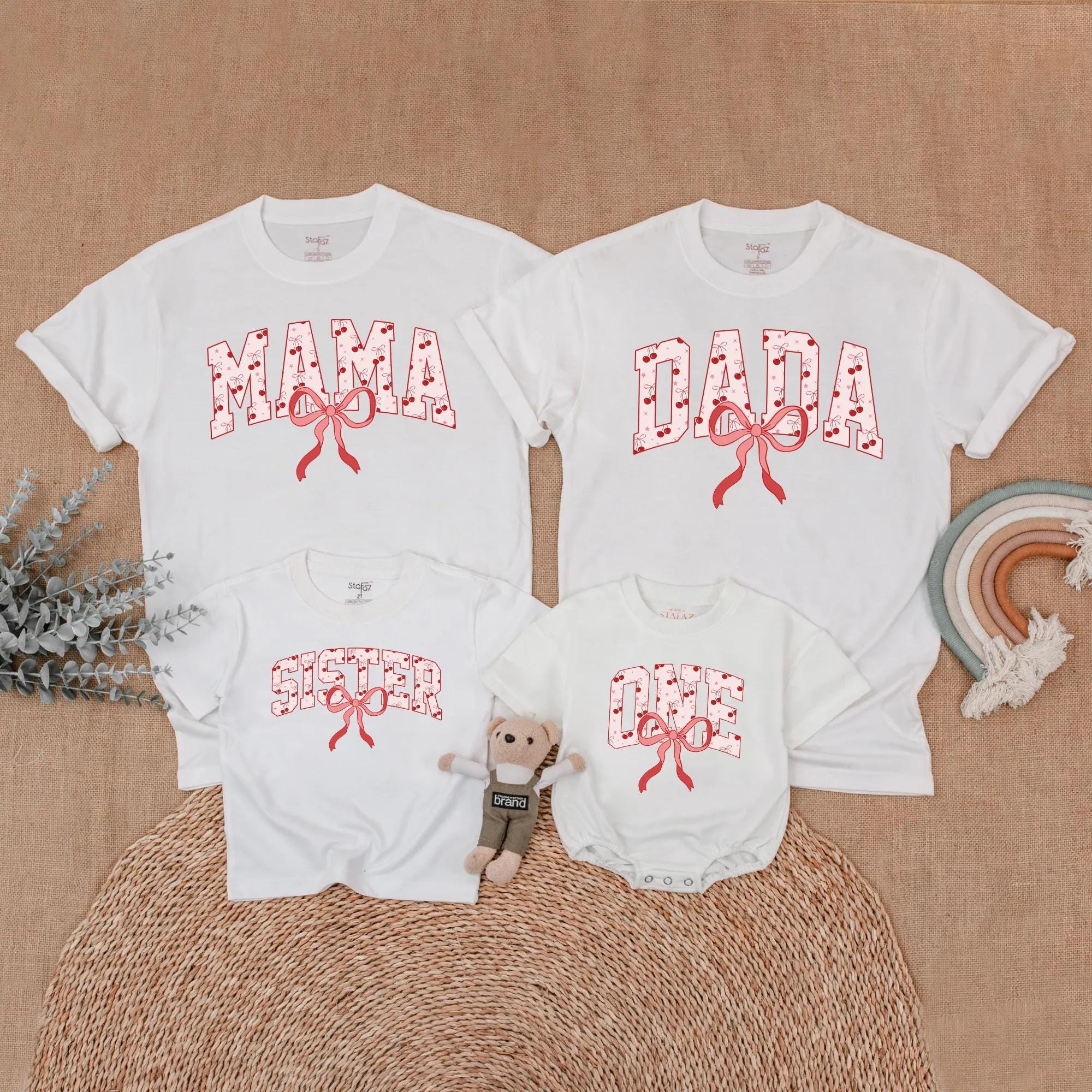 Matching Family Birthday Shirts with Festive Bow Design for Baby Girl First Celebration Soft Cotton Personalized Outfit