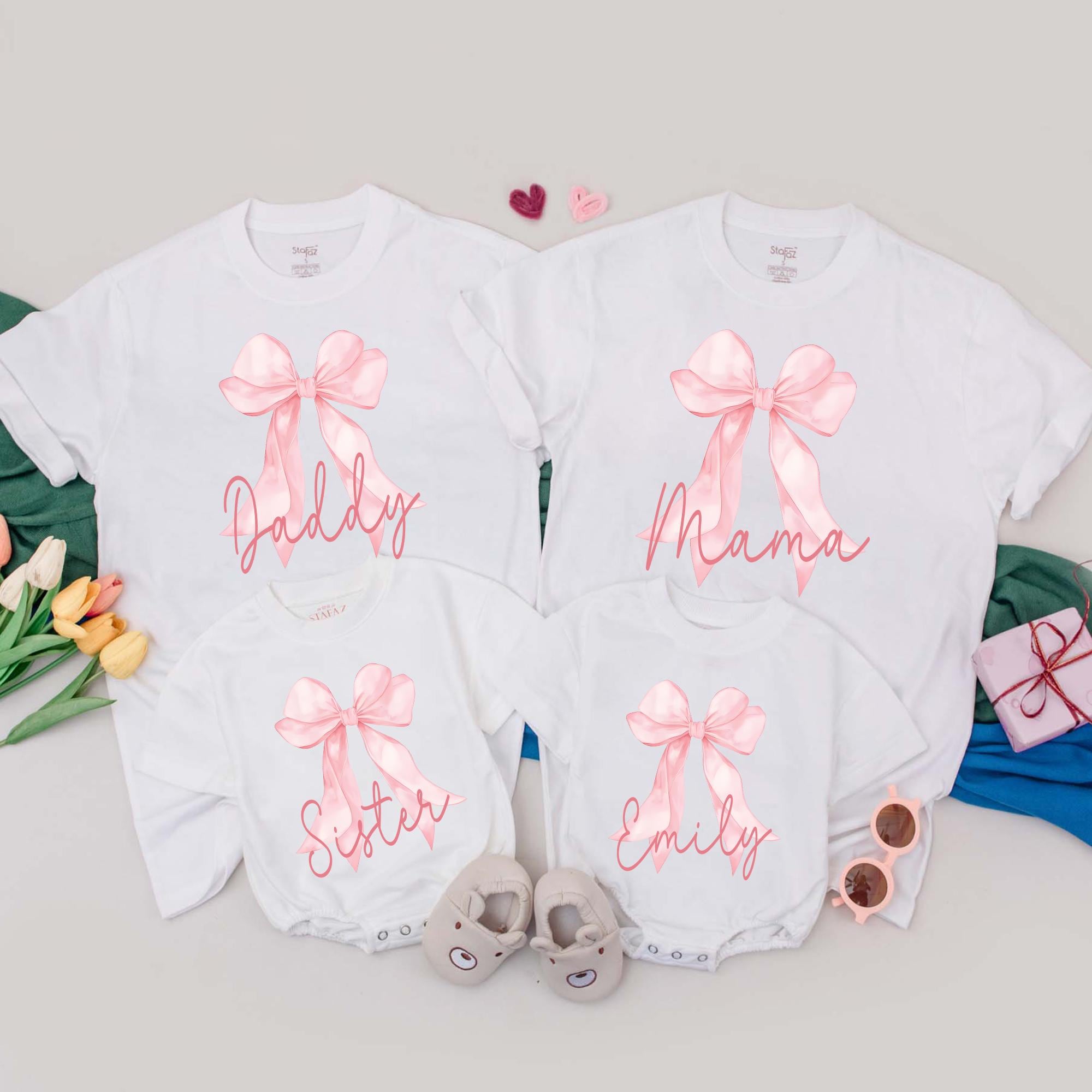 Personalized Pink Bow Family Birthday Tees for Special Celebration