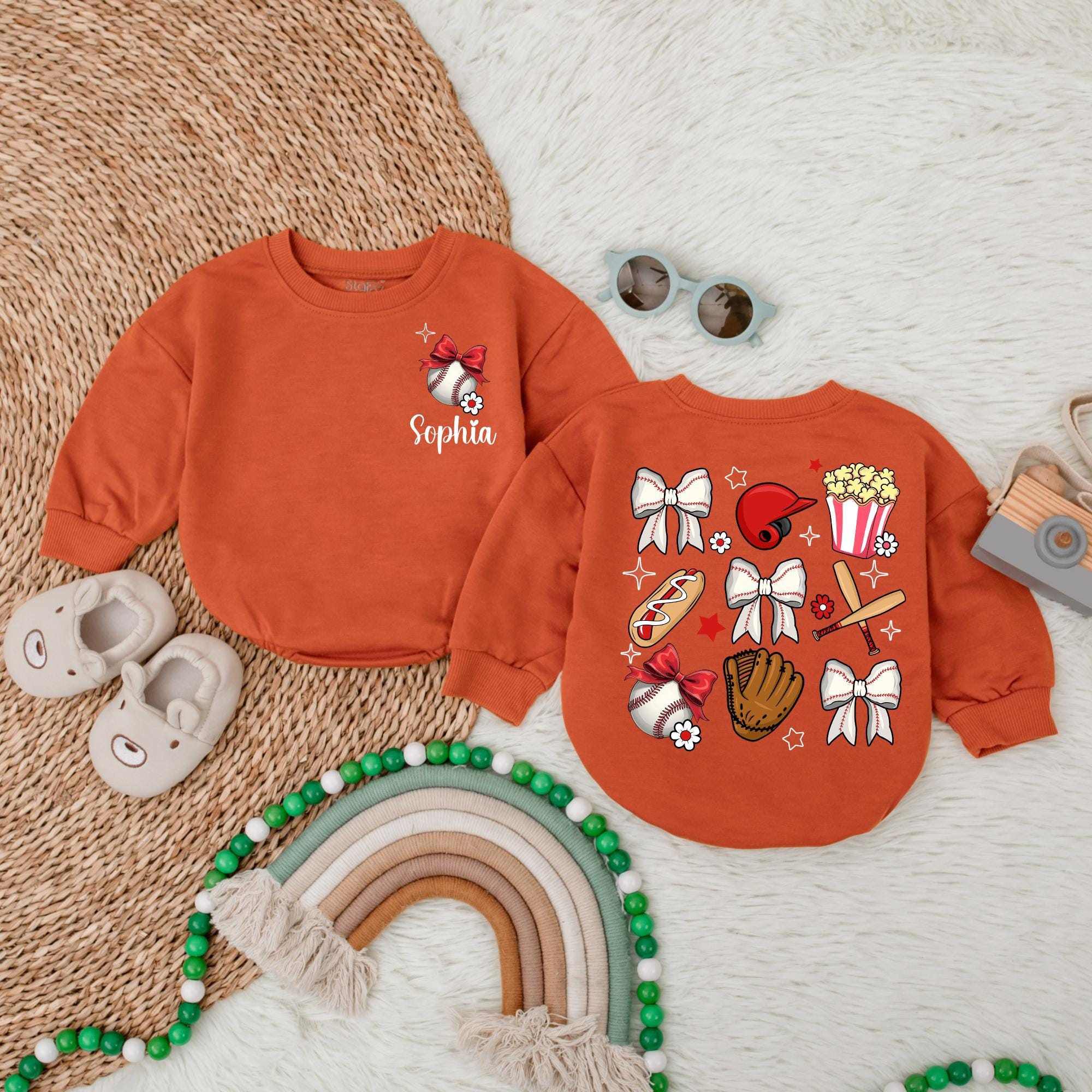 Personalized Baby Girl Baseball Romper with Sophia's Name Fun Sports Icons Soft Cotton Birthday Outfit