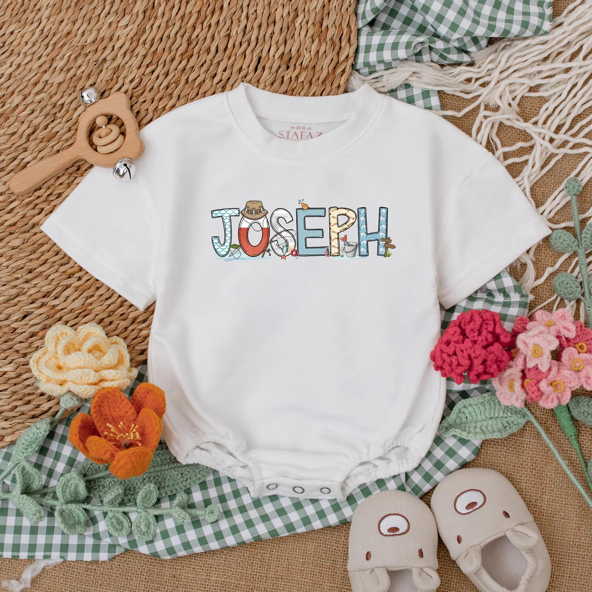 Personalized Fishing Baby Romper with Colorful Joseph Design Fun Infant Bodysuit Cute Fish Lover Gift for Baby Shower or Father's Day