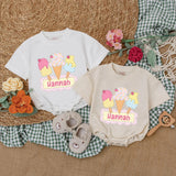 Personalized Ice Cream Baby Romper with Colorful Cones First Birthday Outfit Soft Cotton 1st Birthday Cake Smash Summer Toddler Girl