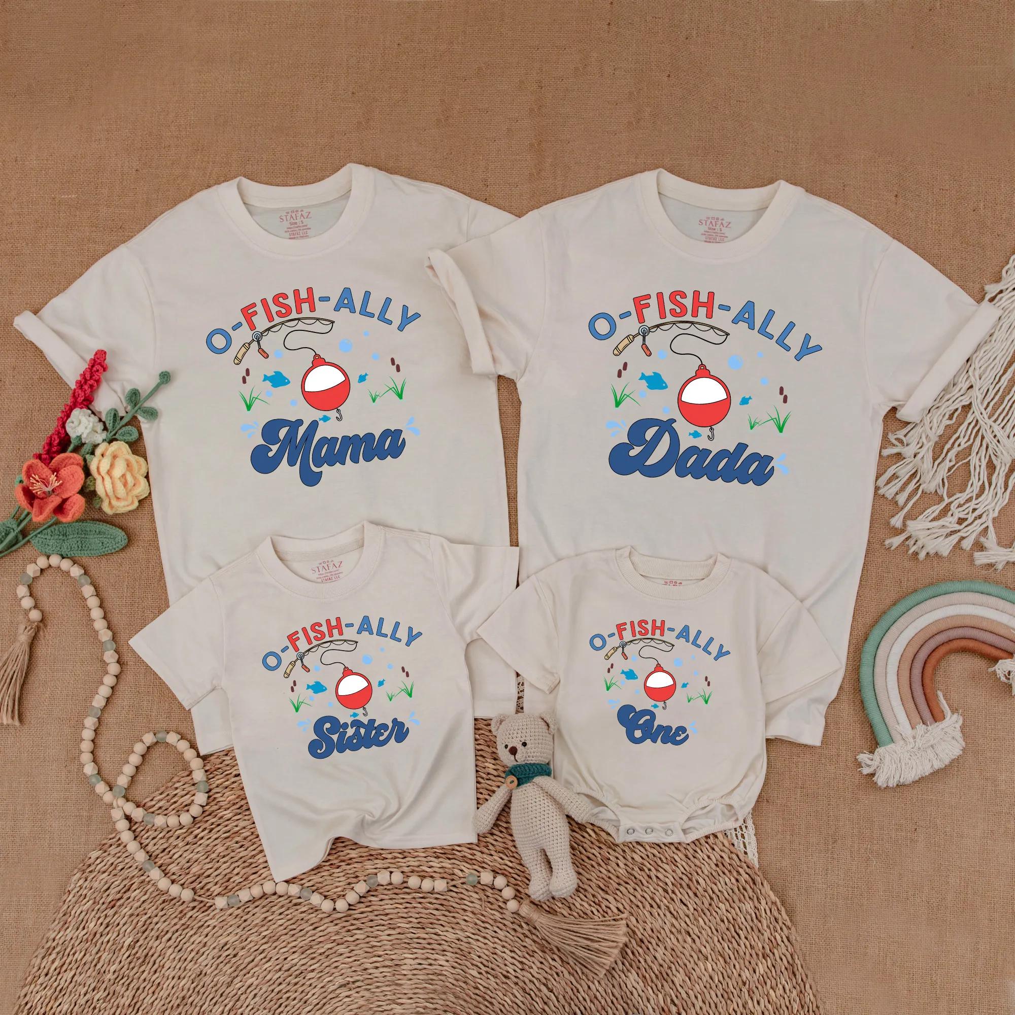 O-Fish-Ally One Family Matching Shirt Fishing Birthday Outfit Mom Dad Kids Soft Cotton Celebration Gift with Custom Names