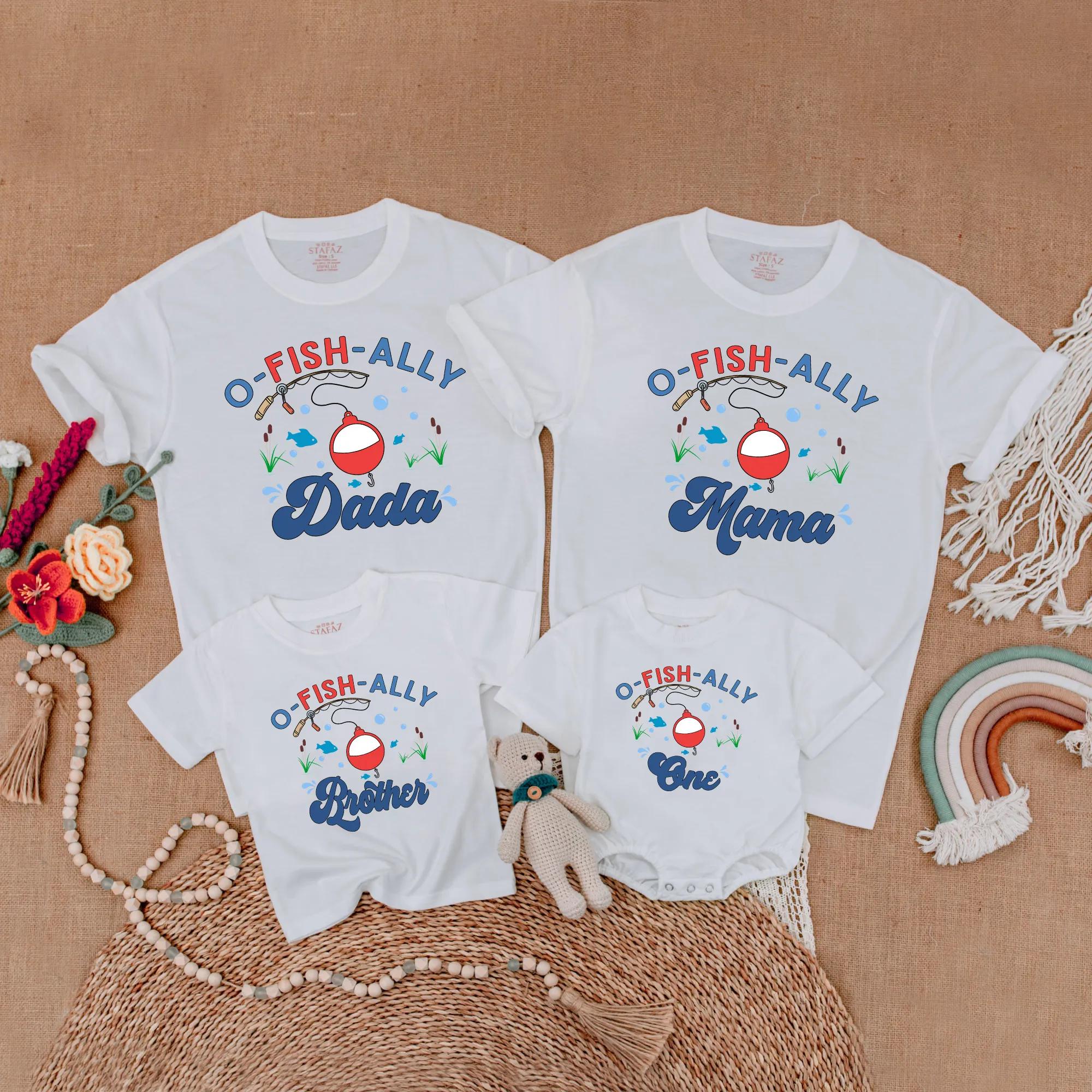O-Fish-Ally One Family Matching Shirt Fishing Birthday Outfit Mom Dad Kids Soft Cotton Celebration Gift with Custom Names