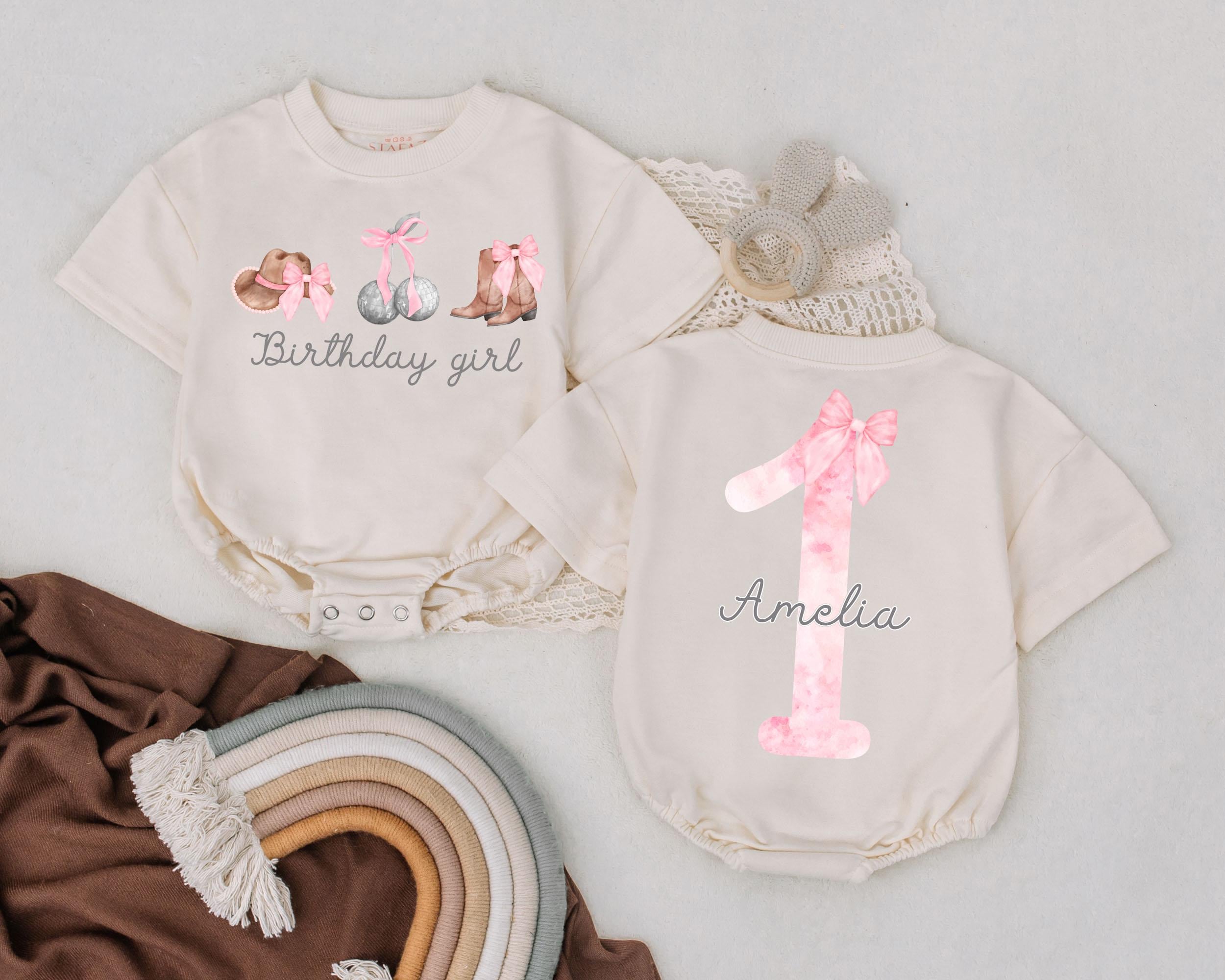 Custom Birthday Girl Romper with Pink Cowgirl Design Personalized Western Baby Outfit Retro My First Rodeo Celebration Gift