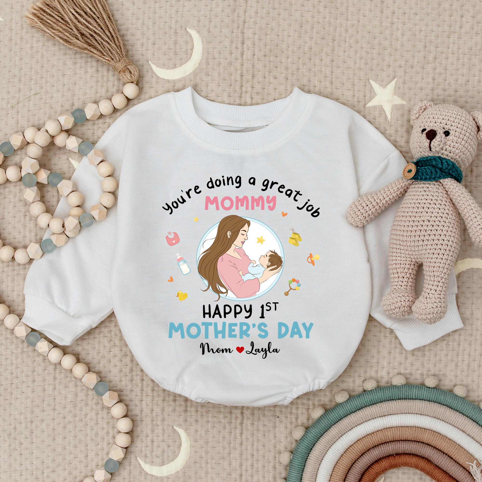 Personalized Baby Romper You're Doing a Great Job Mommy First Mother's Day Gift Heartwarming Pastel Design with Baby Name Customization