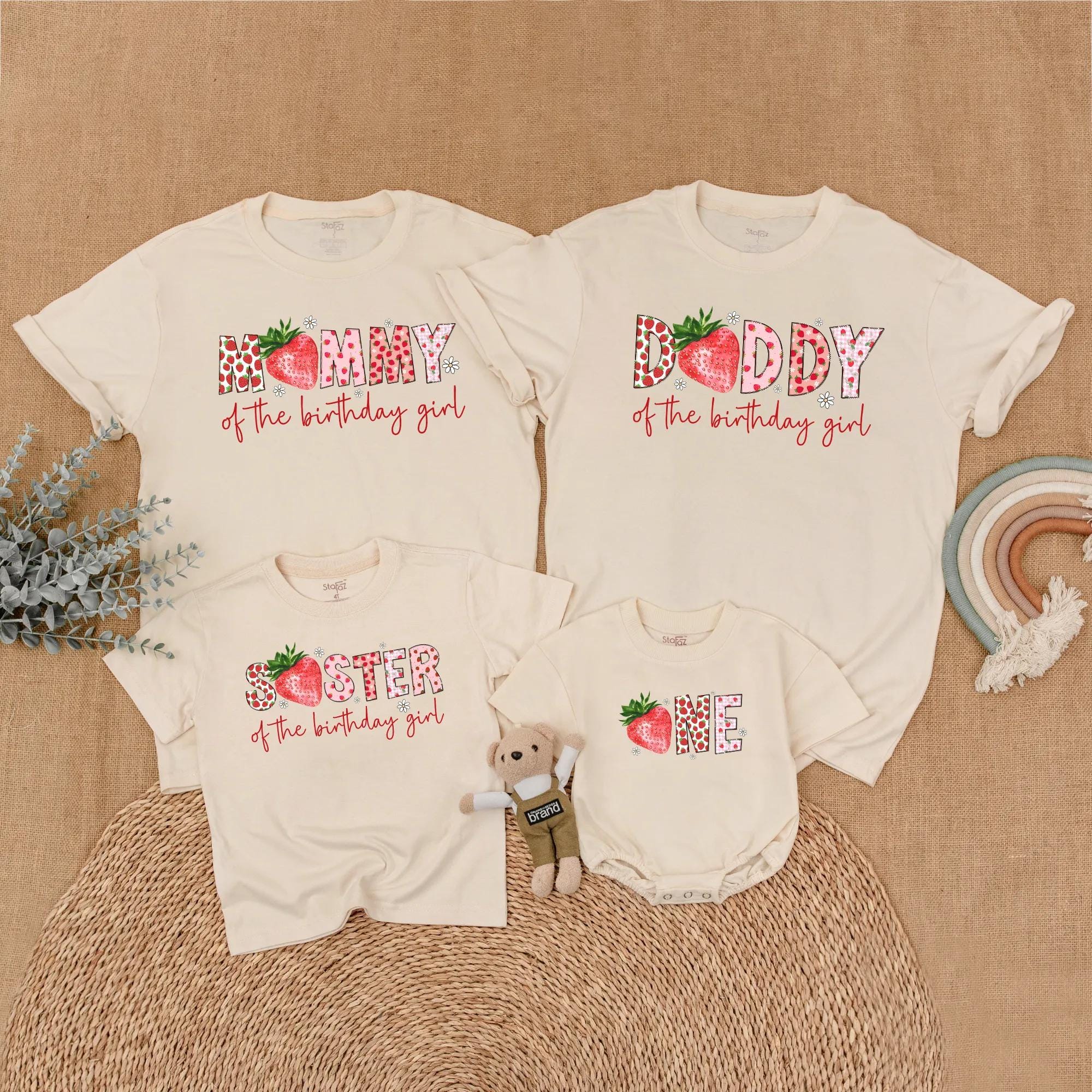 Strawberry Family Birthday Shirts Berry First Birthday Outfit Mommy and Me Cotton Soft Customizable Girl Party Matching Fun