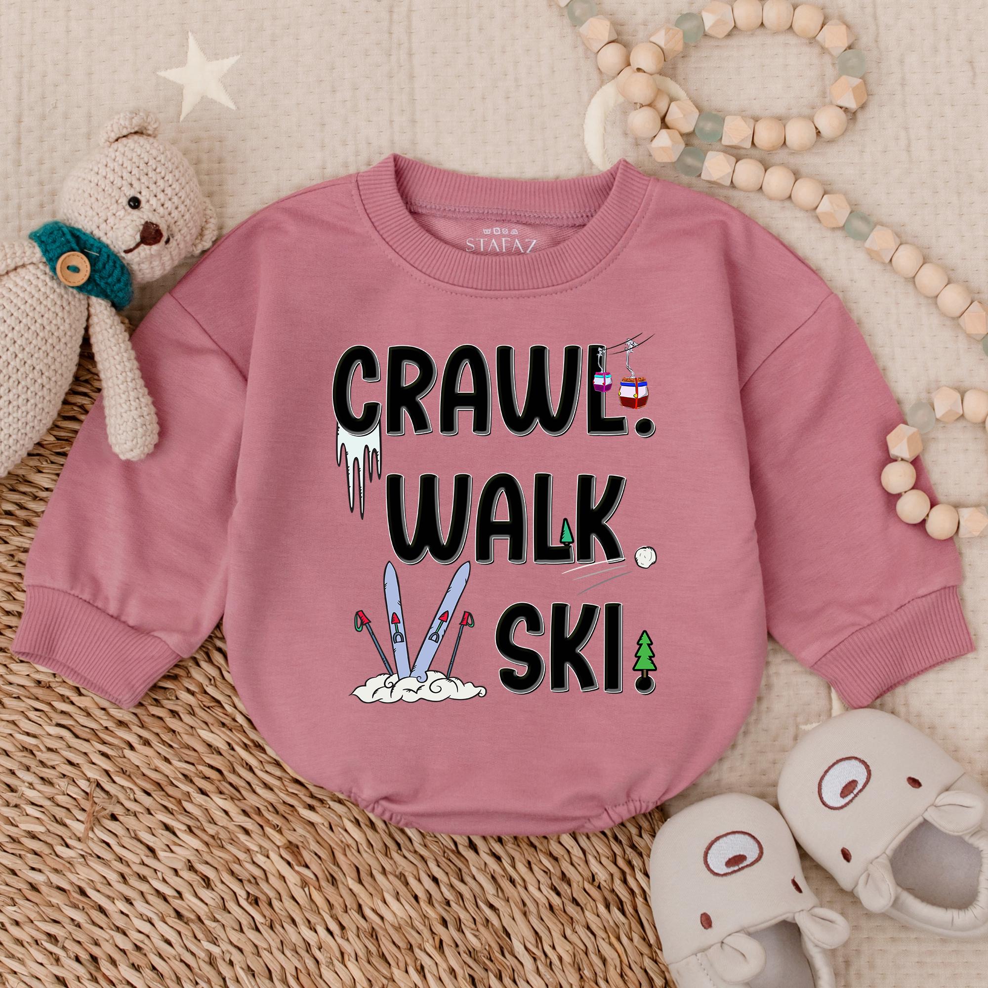 Crawl Walk Ski Baby Romper Fun Adventure Skiing Outfit Soft Cotton Infant Clothes Perfect Ski Gifts Baby Shower Pregnancy Reveal