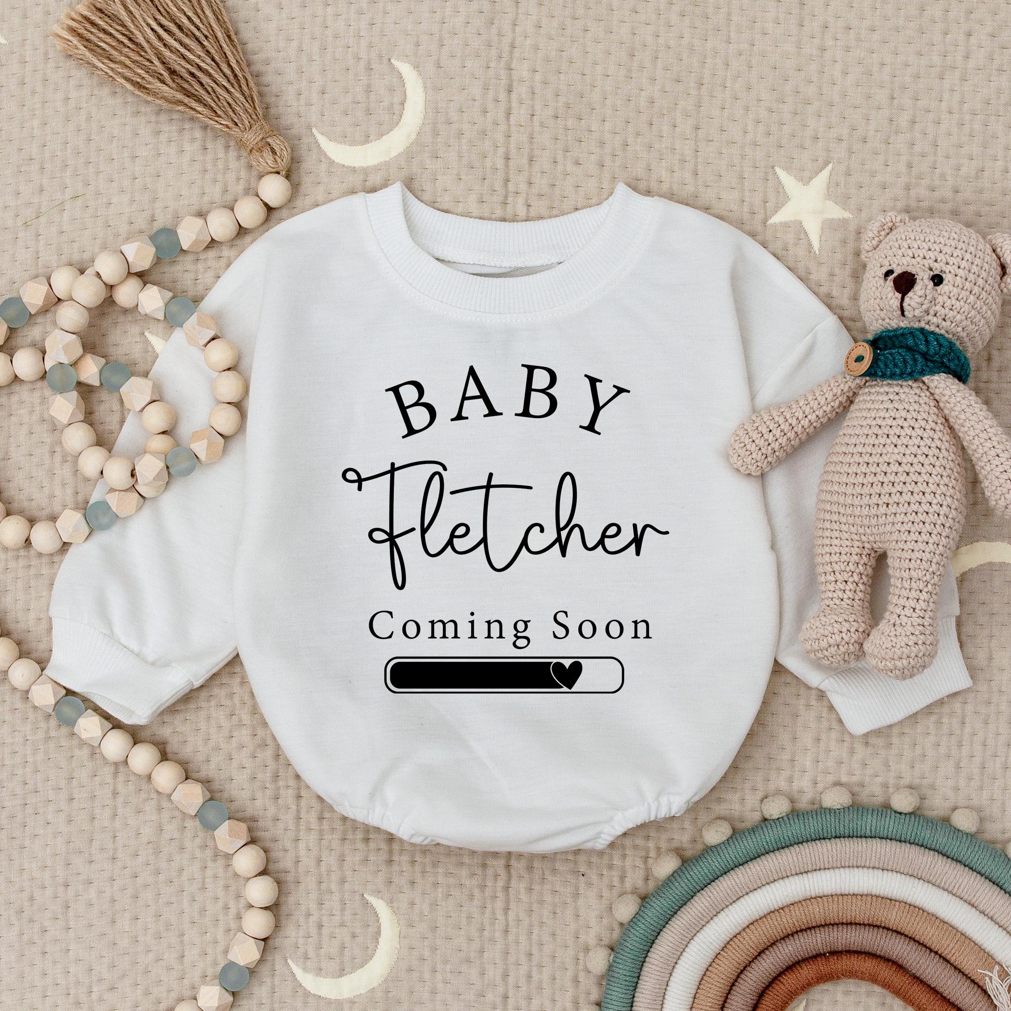 Personalized Baby Coming Soon Bodysuit with Fletcher Name Progress Bar Pregnancy Announcement 2025 Infant Cotton Gift