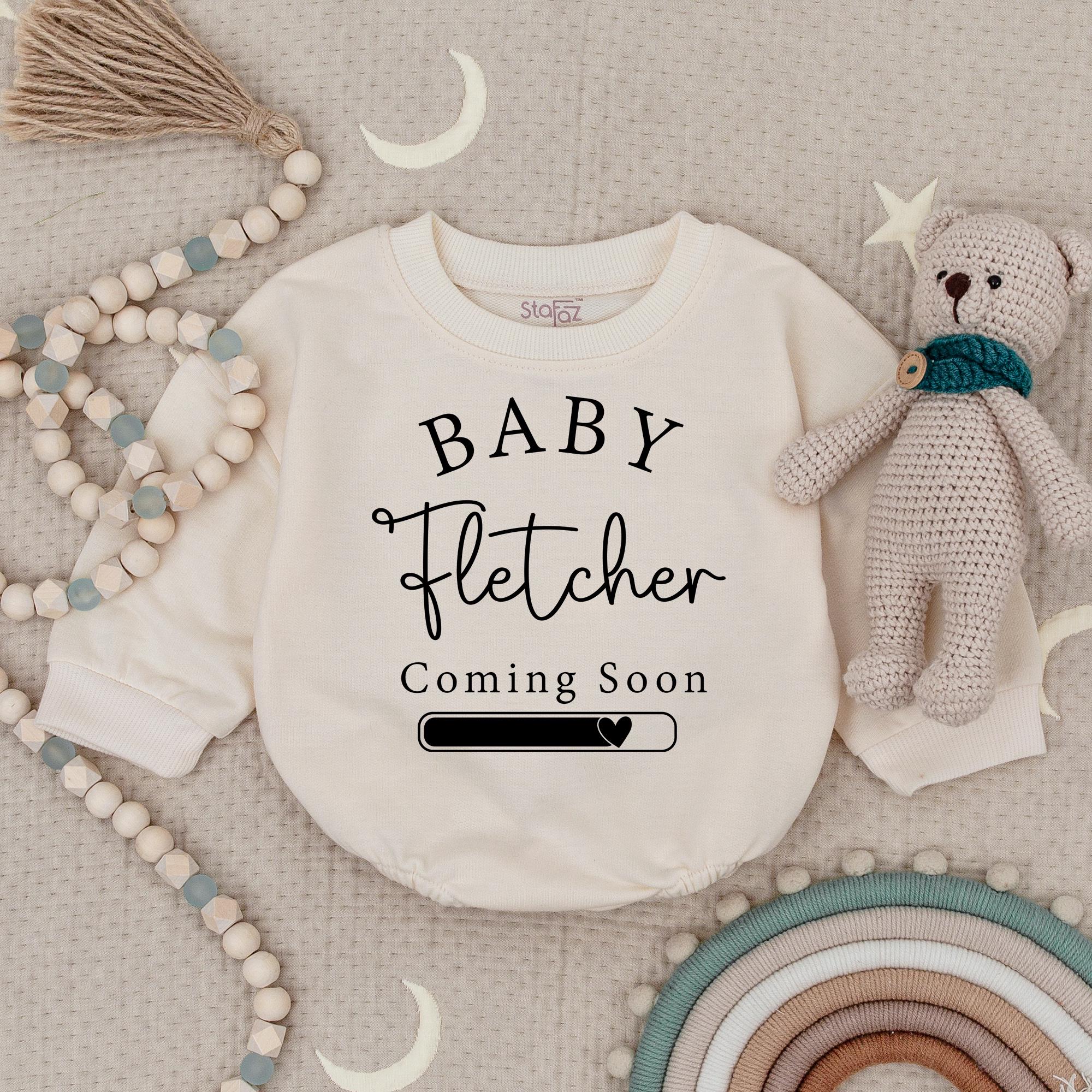 Personalized Baby Coming Soon Bodysuit with Fletcher Name Progress Bar Pregnancy Announcement 2025 Infant Cotton Gift
