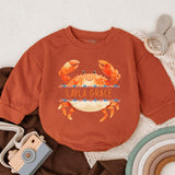 Personalized Crab Baby Romper with Smiling Face Ocean Design Custom Name Soft Cotton Coastal Gift for Newborns and Toddlers 140 Characters