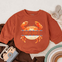 Personalized Crab Baby Romper with Smiling Face Ocean Design Custom Name Soft Cotton Coastal Gift for Newborns and Toddlers 140 Characters