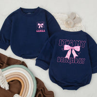Custom Baby Girl Birthday Romper with Pink Bow and Name One Year Old Soft Outfit Milestone Celebration Clothes Party Gift