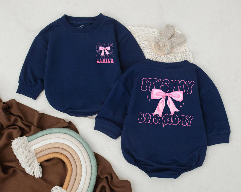 Custom Baby Girl Birthday Romper with Pink Bow and Name One Year Old Soft Outfit Milestone Celebration Clothes Party Gift