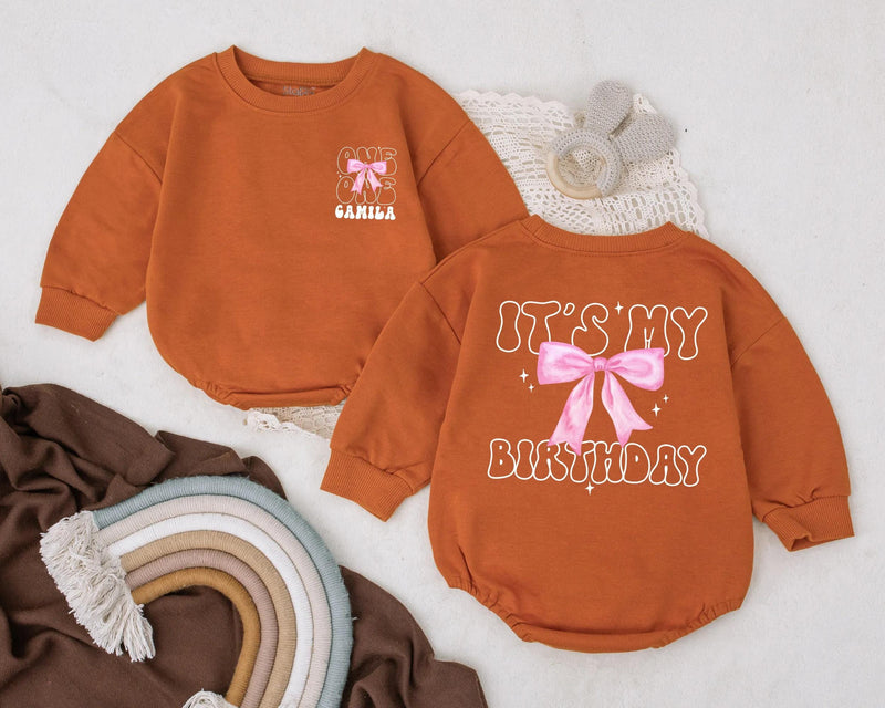 Custom Baby Girl Birthday Romper with Pink Bow and Name One Year Old Soft Outfit Milestone Celebration Clothes Party Gift