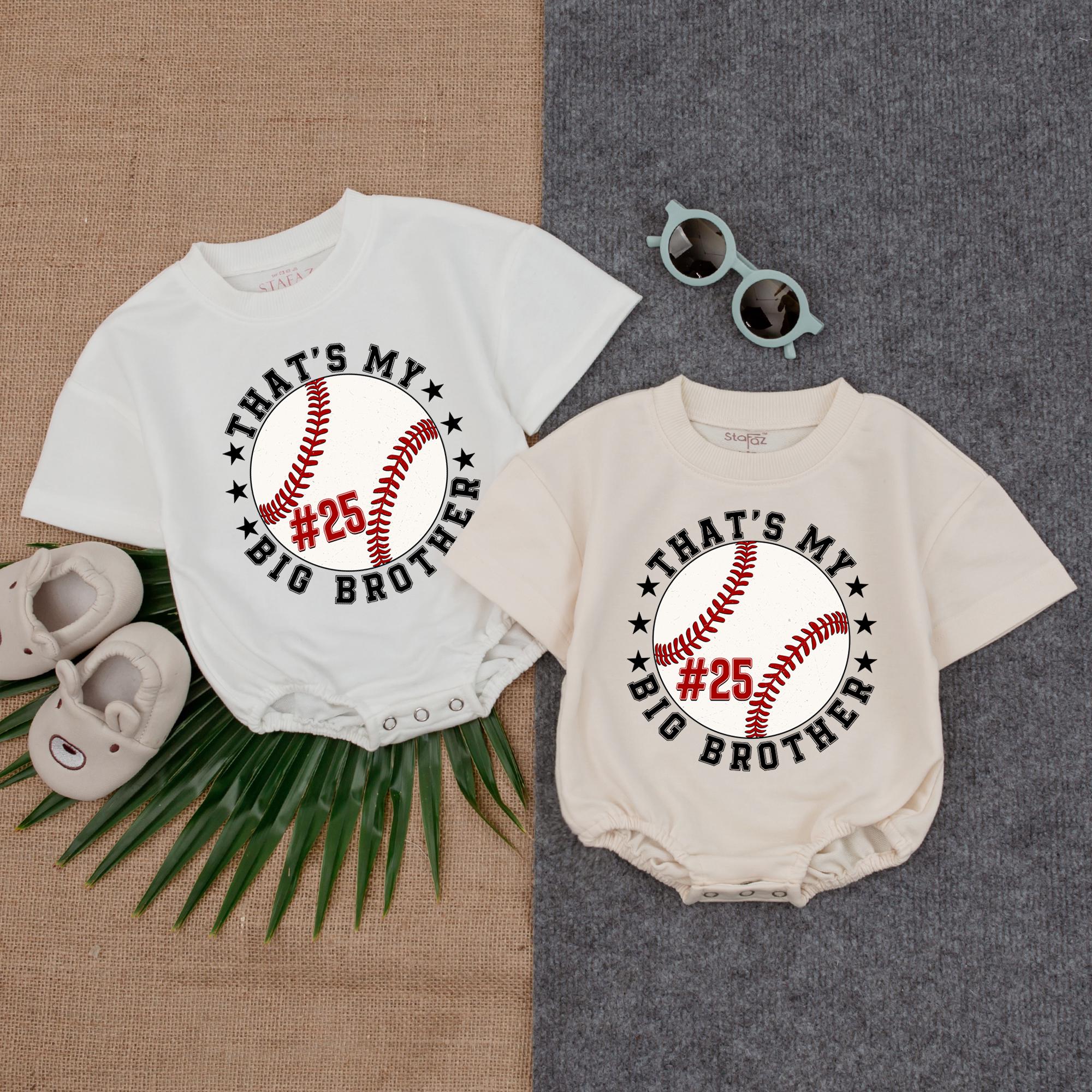 That's My Big Brother Baby Romper Baseball Graphic Outfit Personalized #25 Gift Soft Cotton Playful Sports Fan Attire for Boys