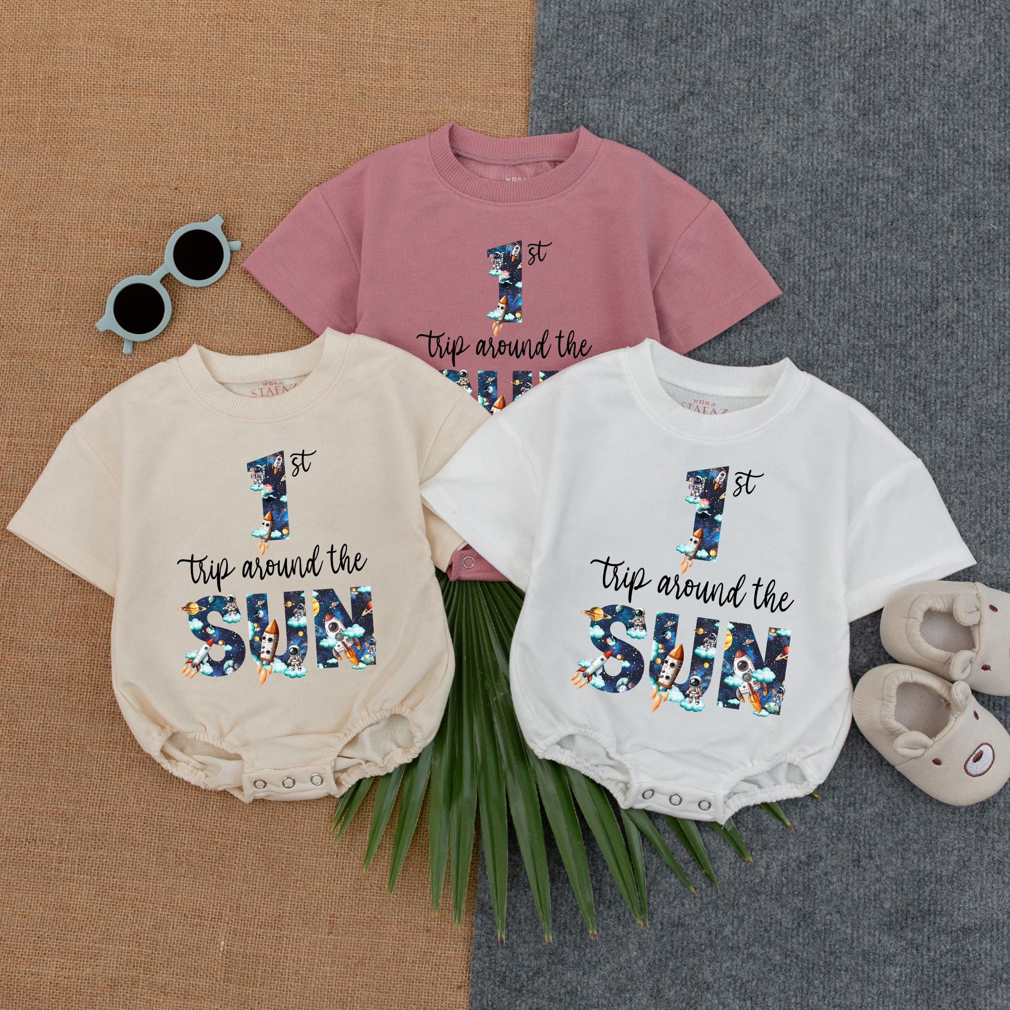 Personalized Space-Themed 1st Birthday Romper Outfit for Baby Boy Celebration Cosmic Pattern Soft Cotton Casual Party Gift