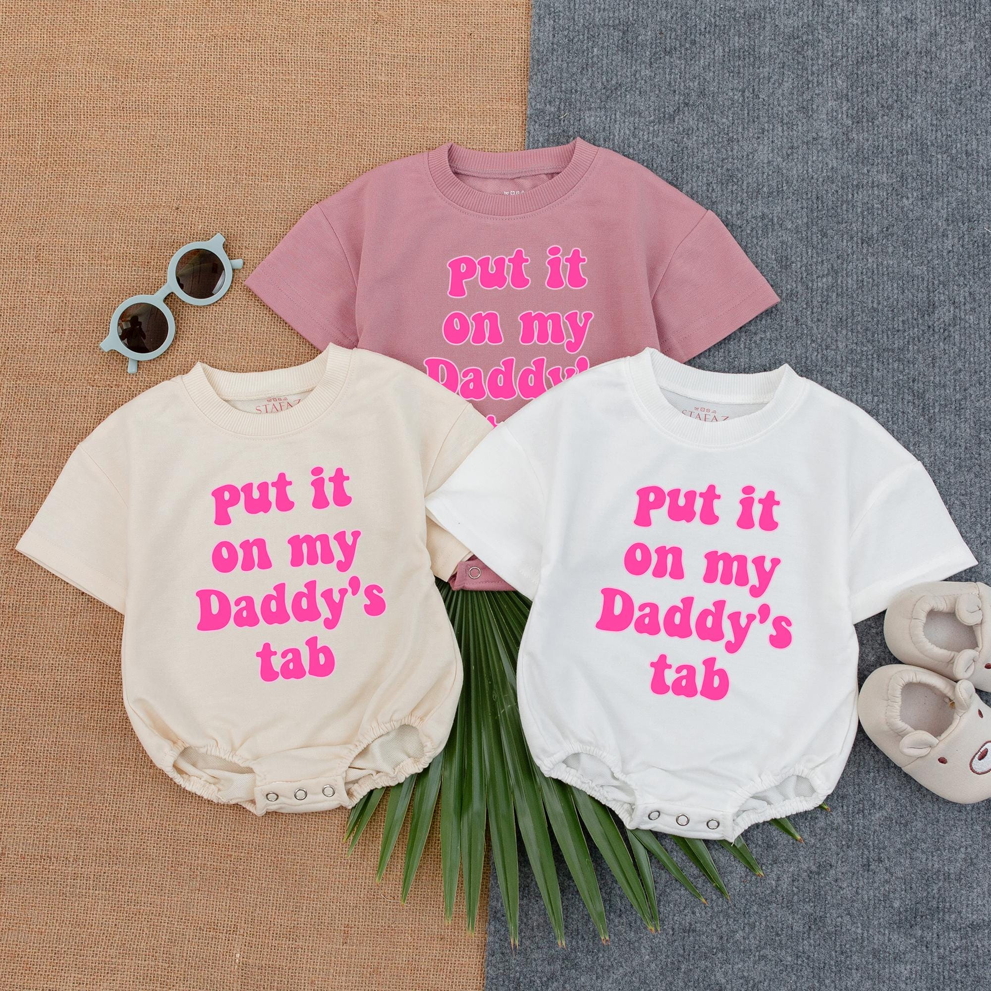 Put It On My Daddy's Tab Baby Romper Funny Gift for New Dad Soft Cotton Infant Outfit Girl Boy Comfortable Playful Design