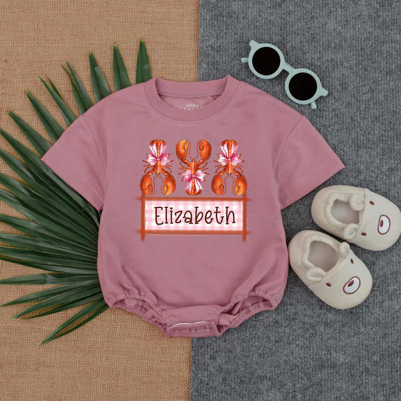 Personalized Crawfish Baby Romper with Bows Vibrant Festive Outfit Girl Crawfish Boil Gift Soft Cotton Playful Design Birthday Party