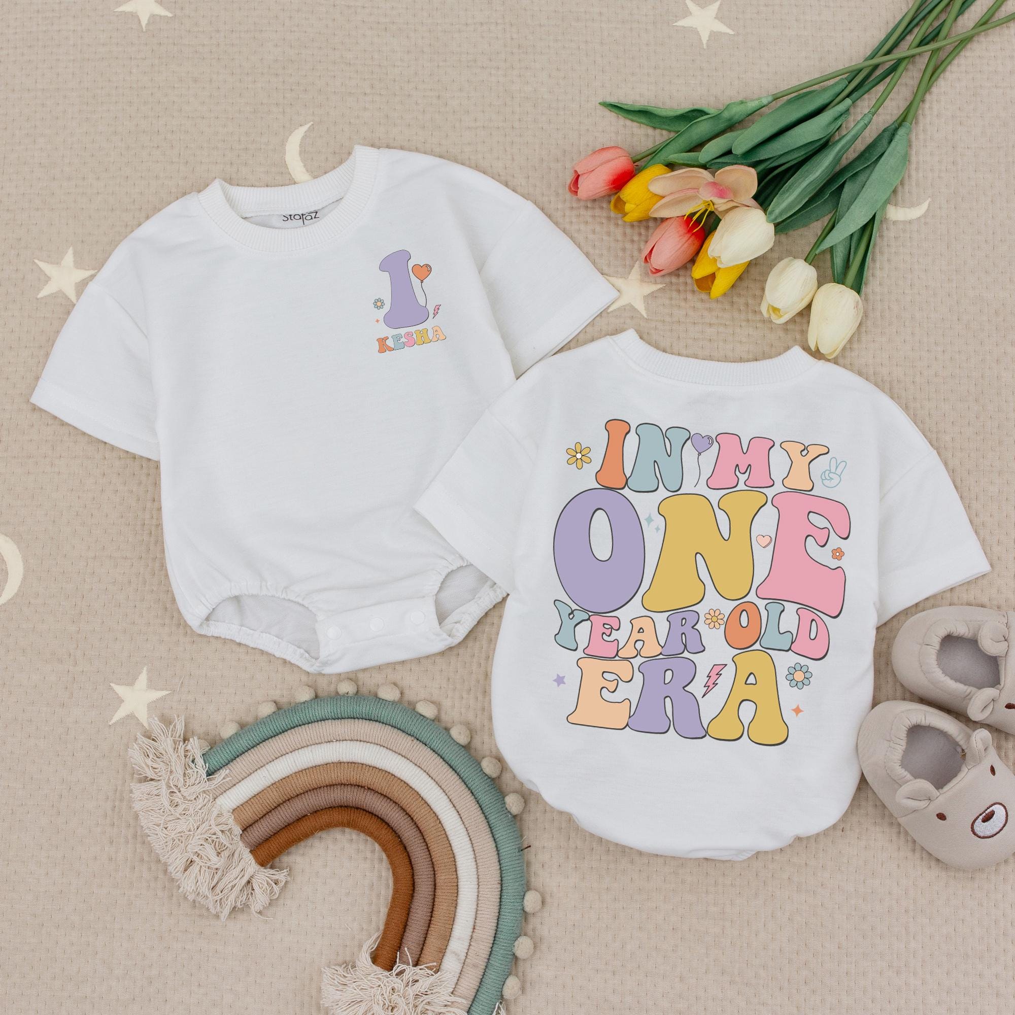 In My One Year Old Era Baby Romper First Birthday Outfit Pastel Colors Retro Design Comfortable Soft Cotton Baby Shower Gift