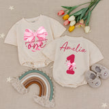Girls Just Wanna Be One Pink Birthday Bodysuit with Satin Bow Romper for 1st Birthday Baby Girl Coquette Design Cotton Comfort Outfit
