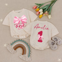 Girls Just Wanna Be One Pink Birthday Bodysuit with Satin Bow Romper for 1st Birthday Baby Girl Coquette Design Cotton Comfort Outfit