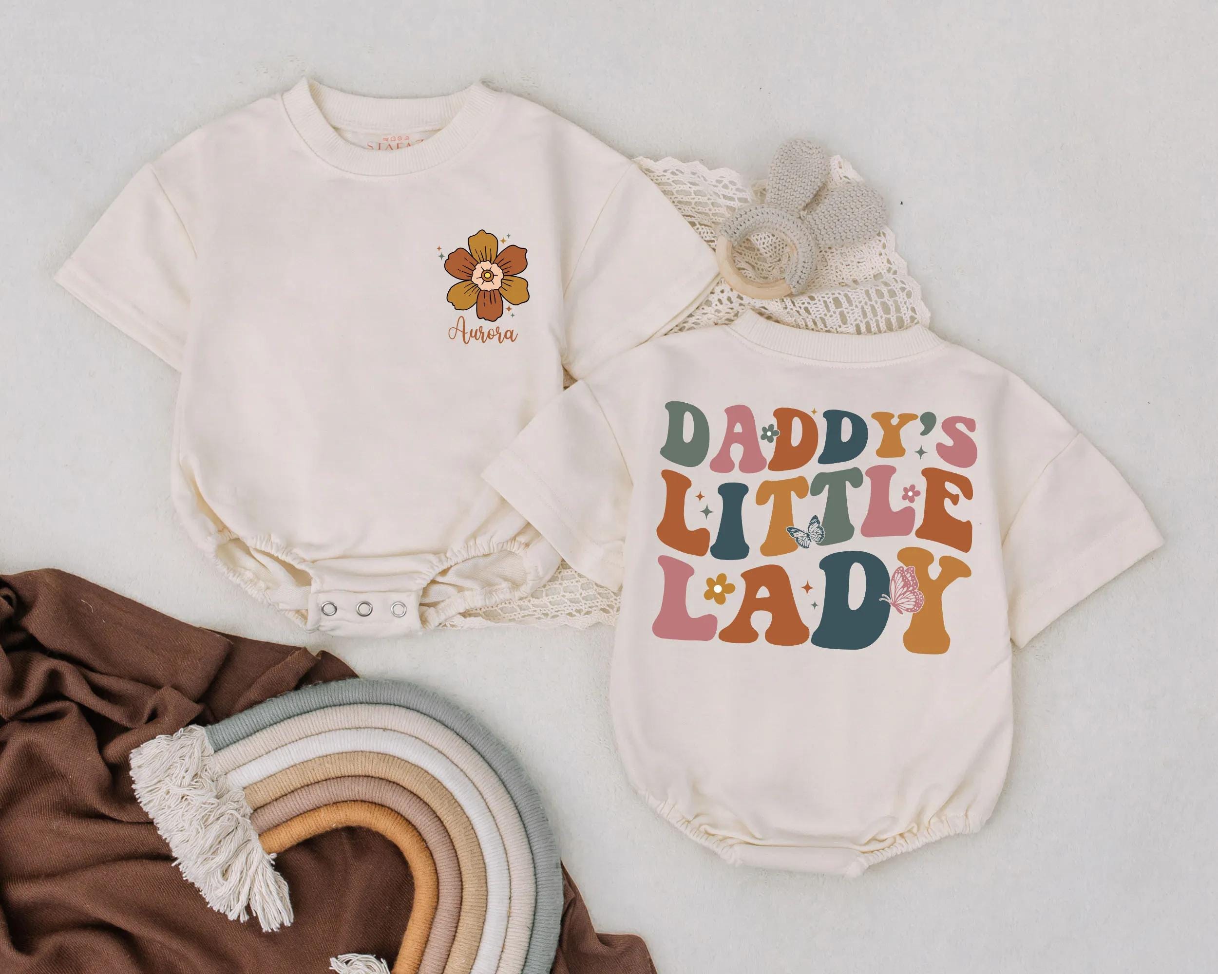 Personalized Daddy's Little Lady Romper Autumn Flower Design Infant Girl Bodysuit Custom Baby Shower Gift Soft Cotton Newborn Outfit