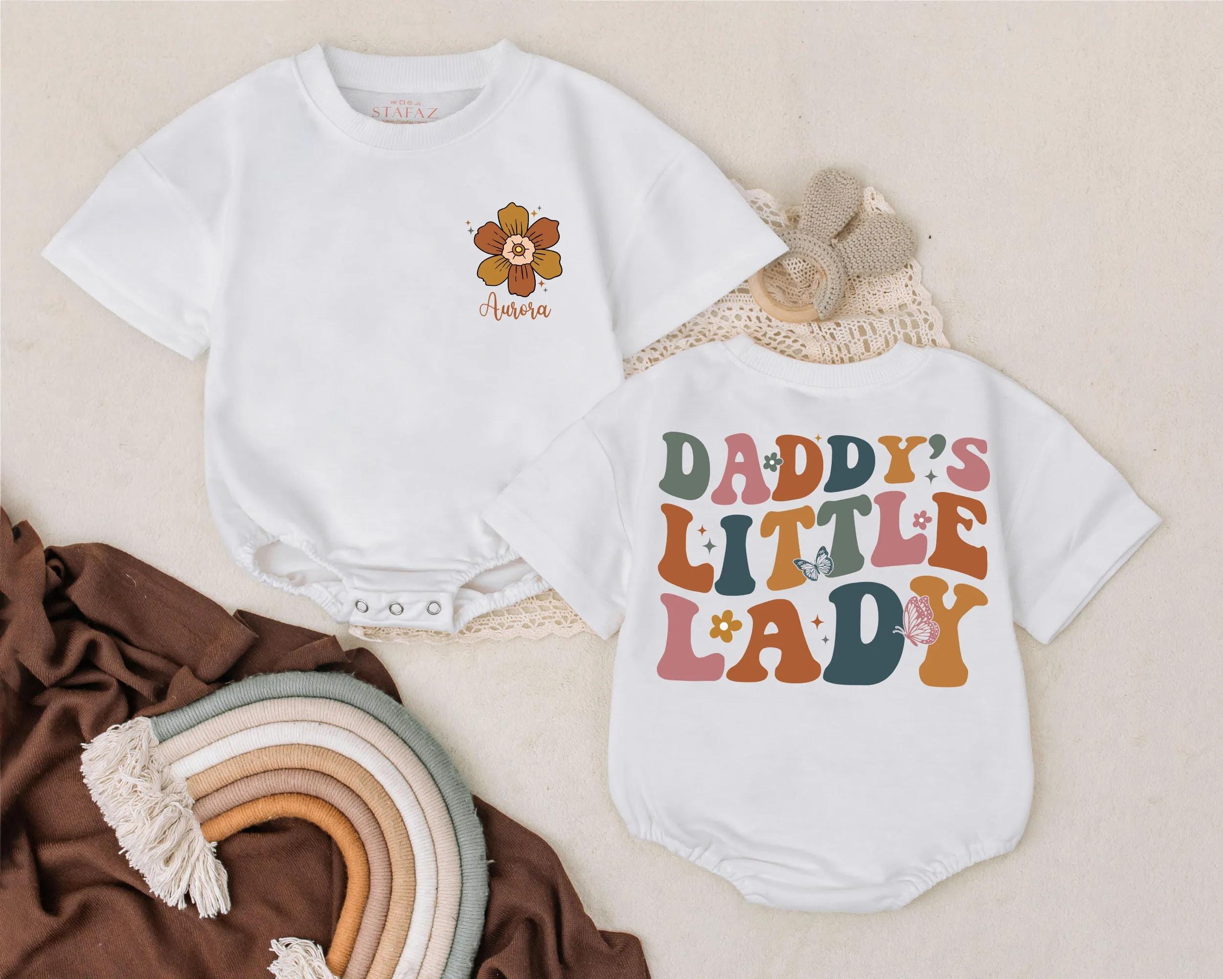 Personalized Daddy's Little Lady Romper Autumn Flower Design Infant Girl Bodysuit Custom Baby Shower Gift Soft Cotton Newborn Outfit