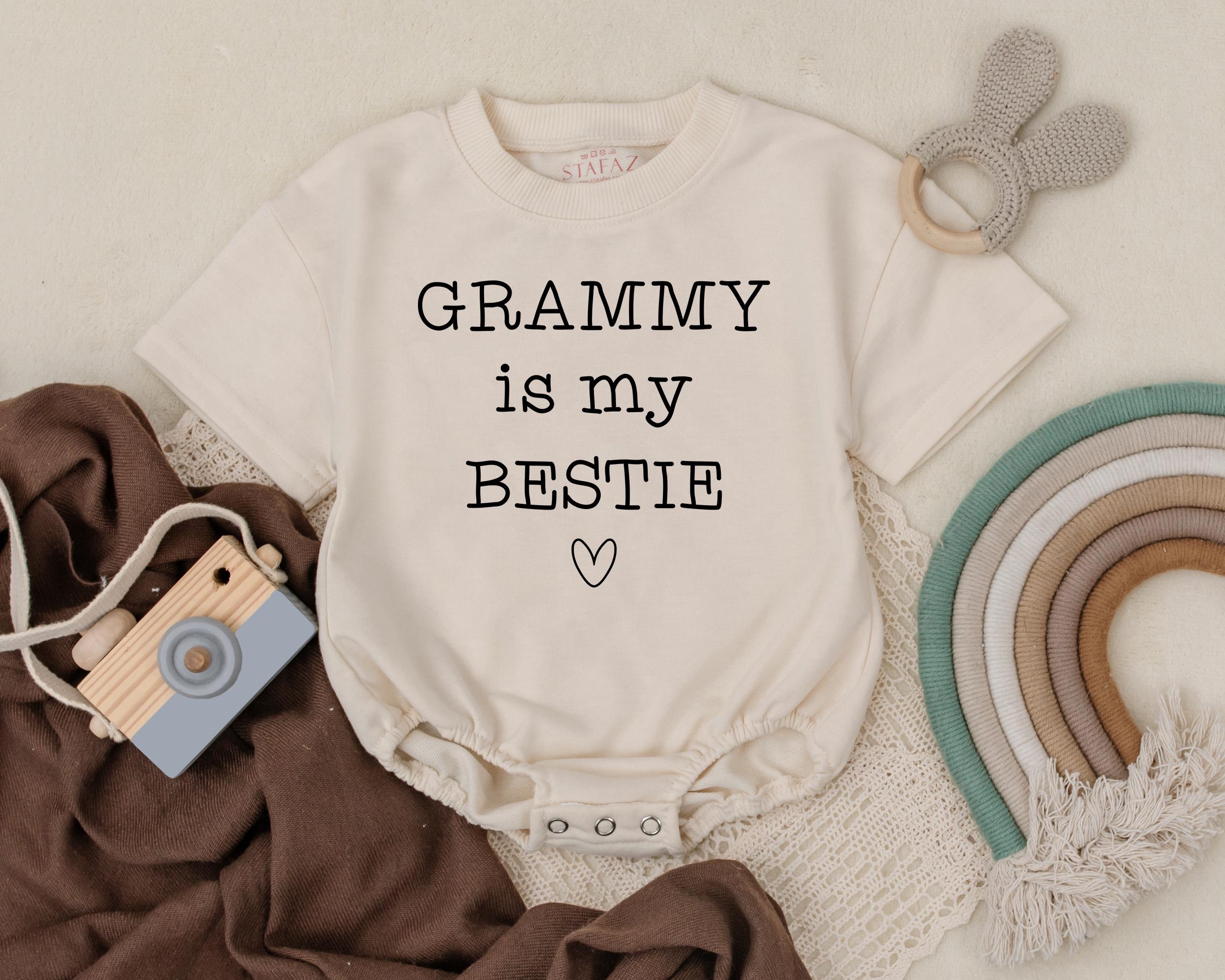 Grammy Is My Bestie Baby Romper Funny Infant Outfit Newborn Gift with Heart Cotton Soft Mother's Day Clothes for Grandmother Love