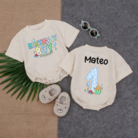 Custom Birthday Boy Romper with Cupcake Design for Baby's First Party Vibrant Colors Personalized Name Outfit Toddler Celebration Gift