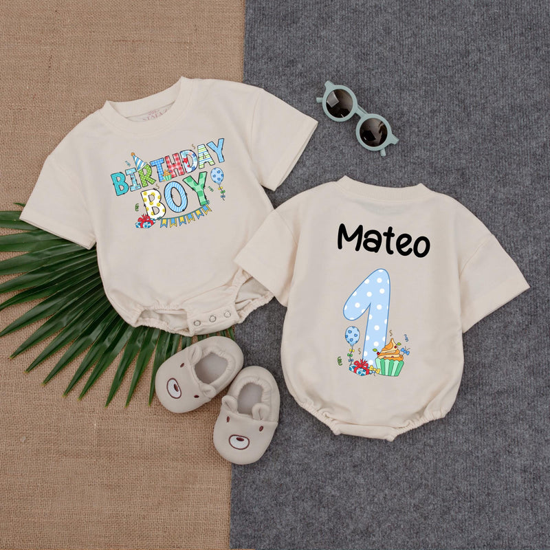Custom Birthday Boy Romper with Cupcake Design for Baby's First Party Vibrant Colors Personalized Name Outfit Toddler Celebration Gift