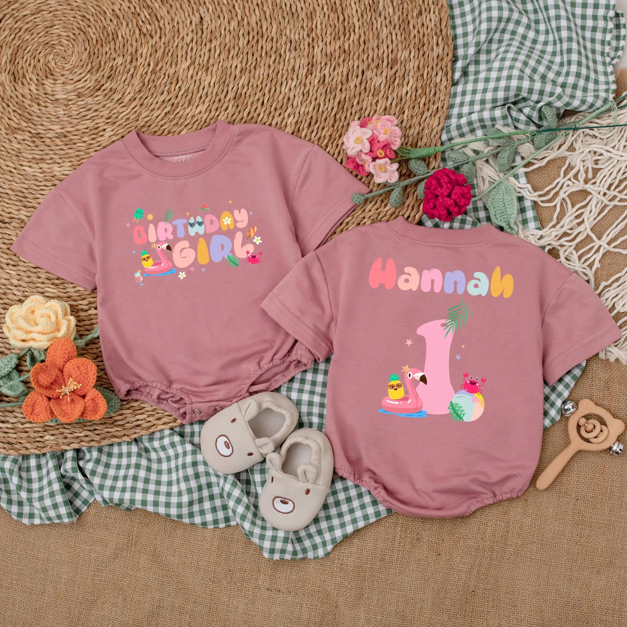 Personalized First Birthday Romper for Girls with Beach Theme Custom Name Colorful Summer Party Outfit Comfortable Cotton Baby Bodysuit