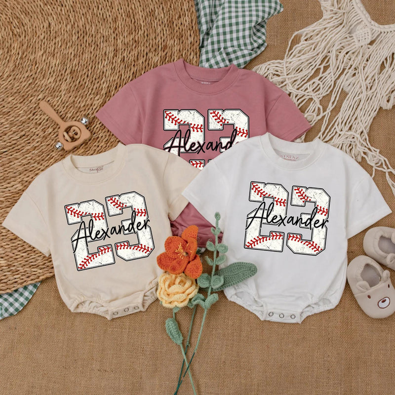Personalized Baseball Baby Romper Alexander 23 Sporty Infant Outfit with Red Stitching Playful Custom Gift for Boys Holiday Party