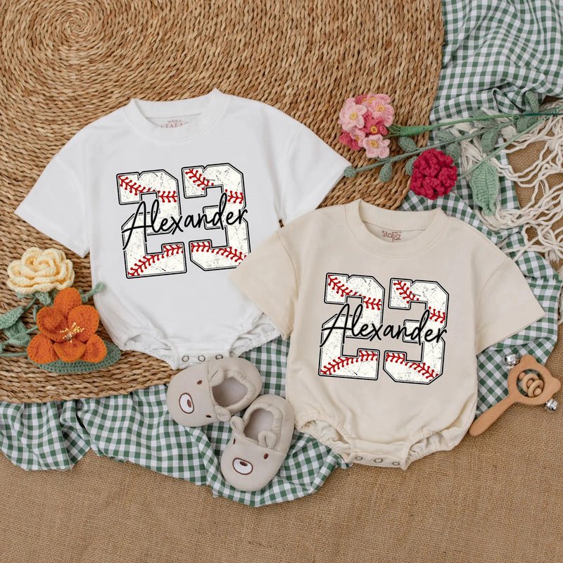 Personalized Baseball Baby Romper Alexander 23 Sporty Infant Outfit with Red Stitching Playful Custom Gift for Boys Holiday Party
