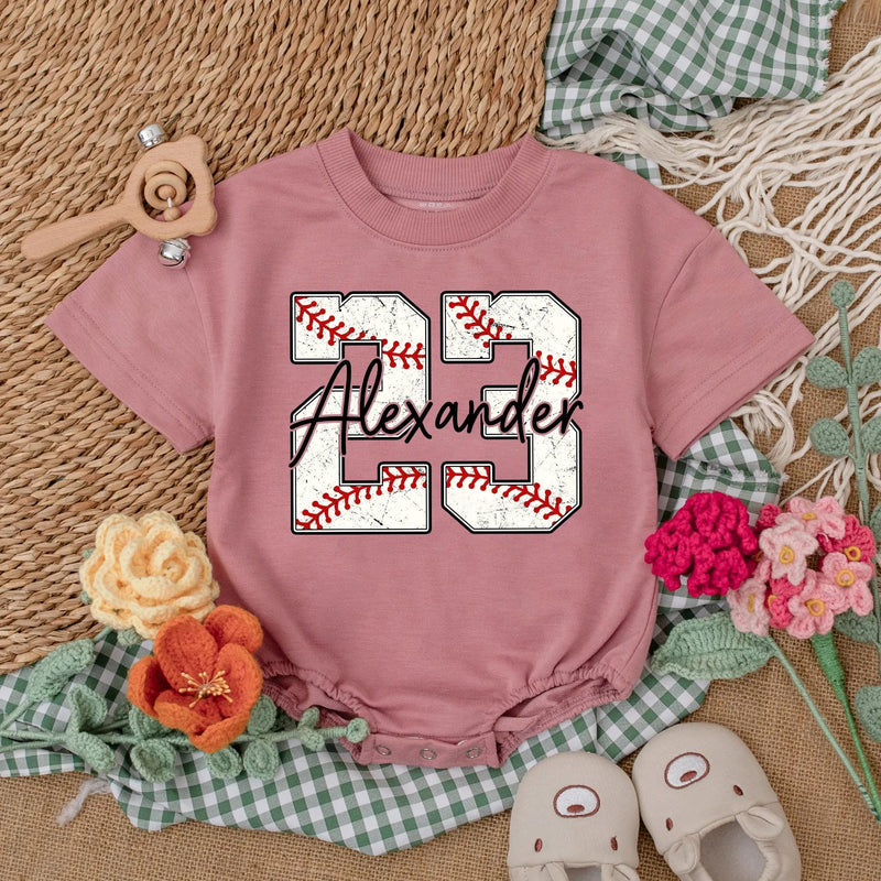 Personalized Baseball Baby Romper Alexander 23 Sporty Infant Outfit with Red Stitching Playful Custom Gift for Boys Holiday Party