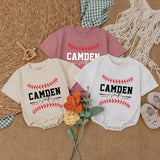 Custom Baseball Baby Romper with Name and Number Sporty Game Day Outfit for Boys Red Stitching Camden 24 Playful Gift Idea