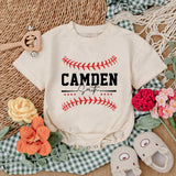 Custom Baseball Baby Romper with Name and Number Sporty Game Day Outfit for Boys Red Stitching Camden 24 Playful Gift Idea