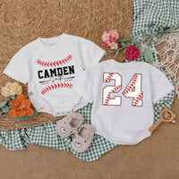 Custom Baseball Baby Romper with Name and Number Sporty Game Day Outfit for Boys Red Stitching Camden 24 Playful Gift Idea