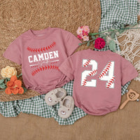 Custom Baseball Baby Romper with Name and Number Sporty Game Day Outfit for Boys Red Stitching Camden 24 Playful Gift Idea