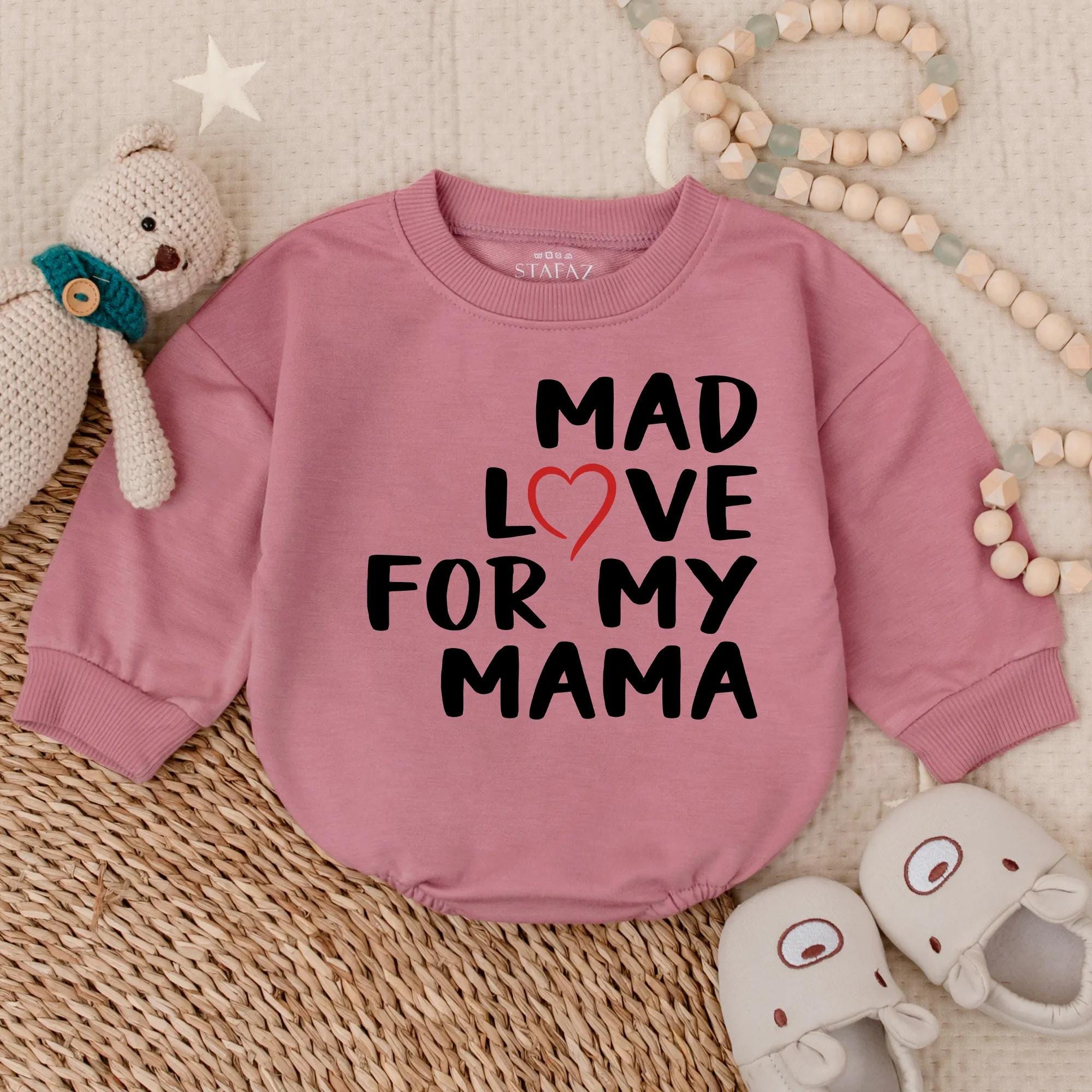Mad Love for My Mama Baby Romper Newborn Gift First Mother's Day Outfit Soft Cotton Playful Font Red Heart Design Comfortable Clothing