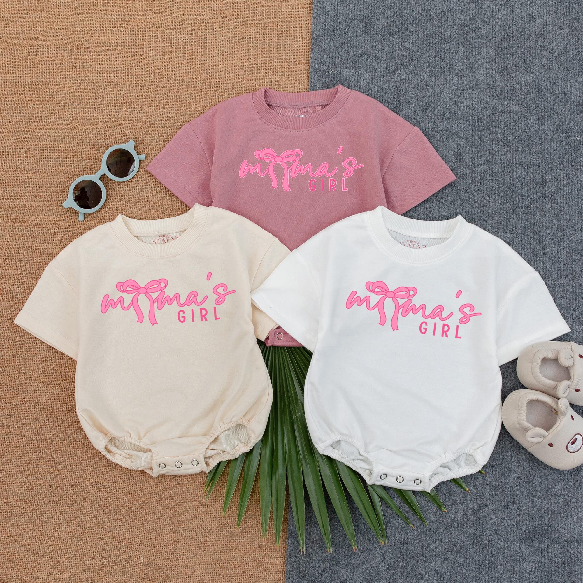 Mama's Girl Pink Bow Baby Romper Cute Infant Outfit Father's Day Gift Soft Comfortable Playful Design