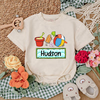 Personalized Baby Romper with Beach Theme Custom Name Summer Outfit Vibrant Party Clothes for Boys Soft Cotton Vacation Bodysuit