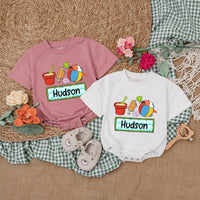 Personalized Baby Romper with Beach Theme Custom Name Summer Outfit Vibrant Party Clothes for Boys Soft Cotton Vacation Bodysuit