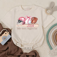 Custom Baby Girl Baseball Romper with Pink Helmet Little Sister Sports Outfit Soft Cotton Newborn Clothing Gift