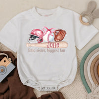 Custom Baby Girl Baseball Romper with Pink Helmet Little Sister Sports Outfit Soft Cotton Newborn Clothing Gift