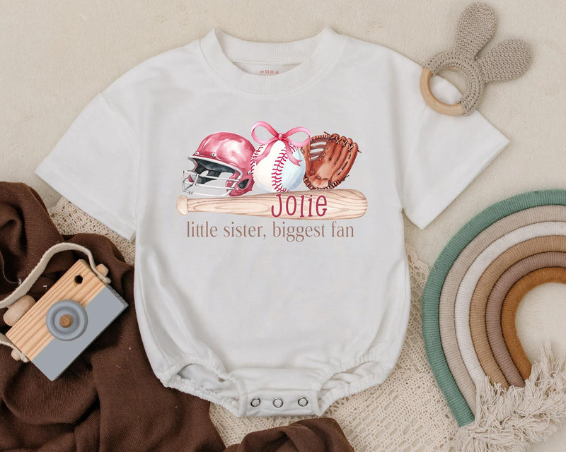 Custom Baby Girl Baseball Romper with Pink Helmet Little Sister Sports Outfit Soft Cotton Newborn Clothing Gift