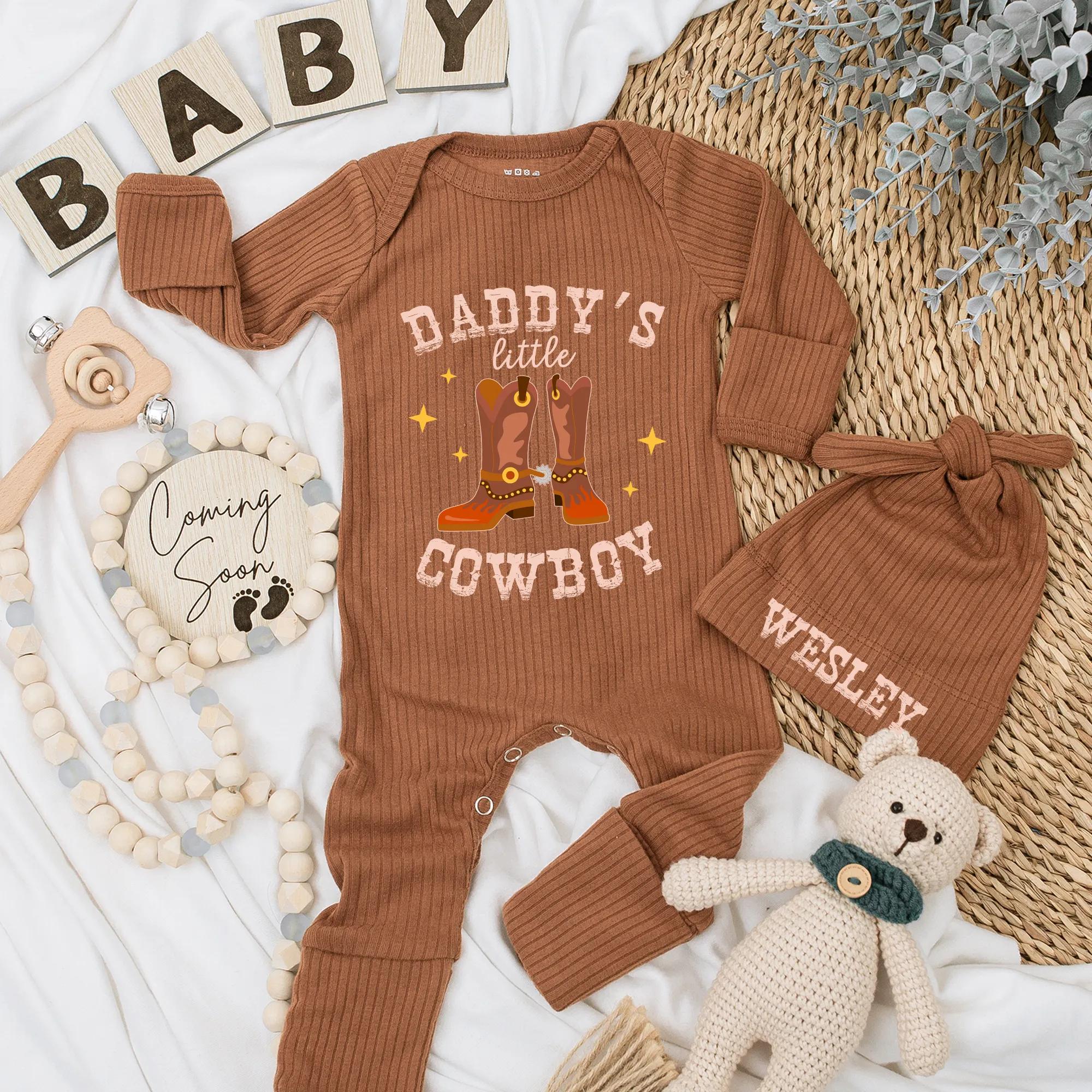 Personalized Daddy’s Little Cowboy Newborn Bodysuit Western Baby Outfit Custom Name Country Baby Shower Gift